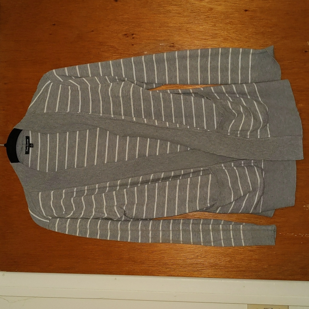Pink Clover Gray & White Striped Cardigan